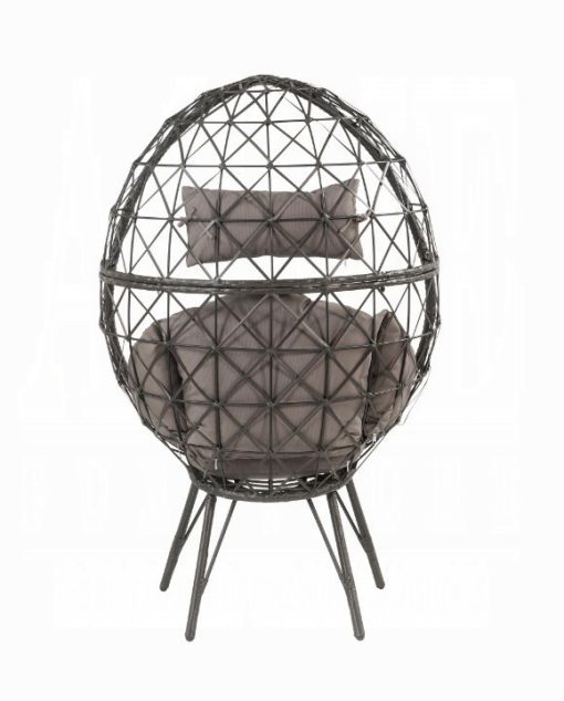 Acme Aeven Light Gray Fabric & Black Wicker Patio Lounge Chair - Image 5