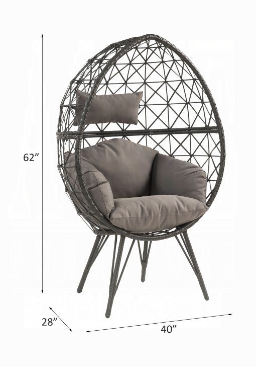 Acme Aeven Light Gray Fabric & Black Wicker Patio Lounge Chair - Image 6