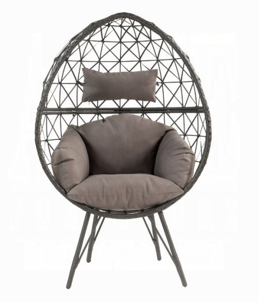 Acme Aeven Light Gray Fabric & Black Wicker Patio Lounge Chair - Image 3