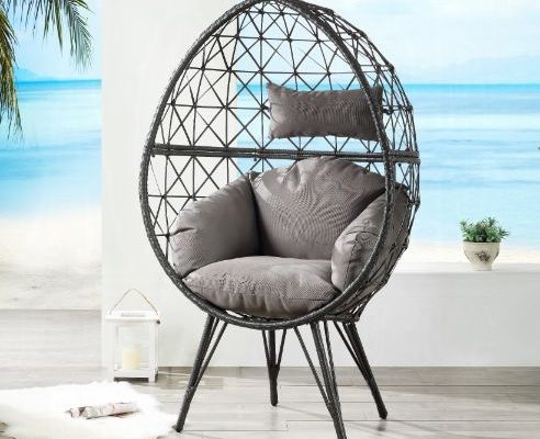 Acme Aeven Light Gray Fabric & Black Wicker Patio Lounge Chair