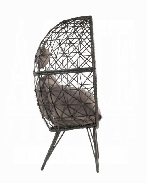 Acme Aeven Light Gray Fabric & Black Wicker Patio Lounge Chair - Image 4