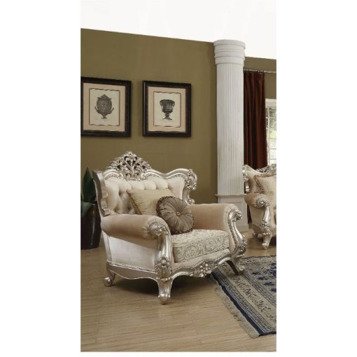 Acme Bently Fabric & Champagne Chair with 2 Pillows