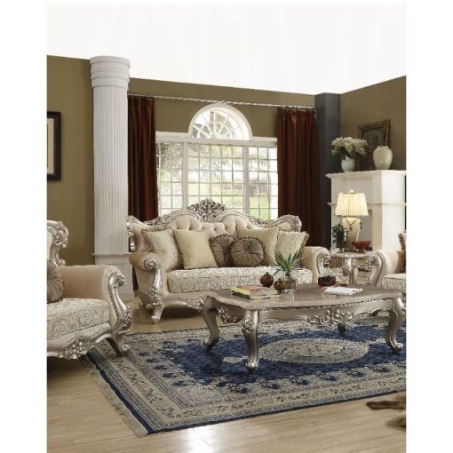 Acme Bently Fabric & Champagne Sofa with 7 Pillows
