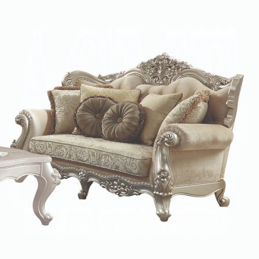 Acme Bently Fabric & Champagne Loveseat with 5 Pillows - Image 3