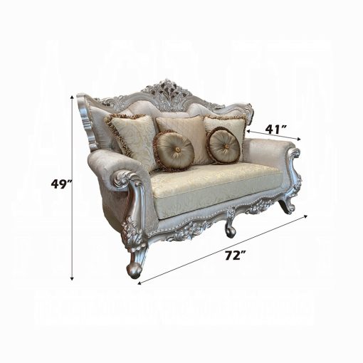 Acme Bently Fabric & Champagne Loveseat with 5 Pillows - Image 2