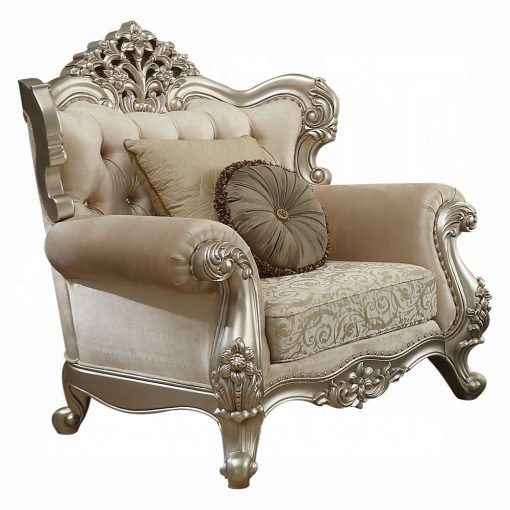 Acme Bently Fabric & Champagne Chair with 2 Pillows - Image 2