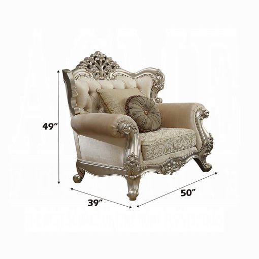 Acme Bently Fabric & Champagne Chair with 2 Pillows - Image 3