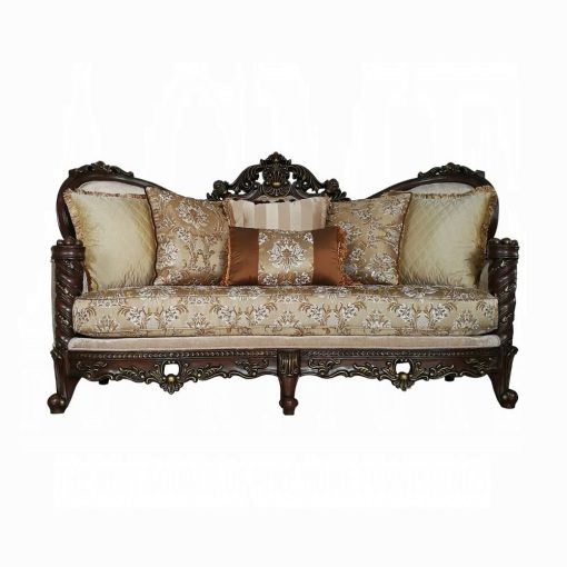 Acme Devayne Pattern Fabric & Dark Walnut Sofa with 6 Pillows - Image 2