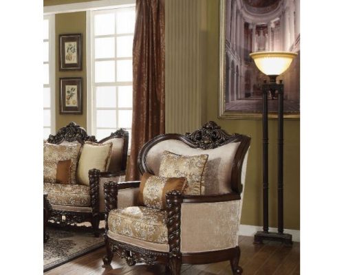 Acme Devayne Pattern Fabric & Dark Walnut Chair with 2 Pillows