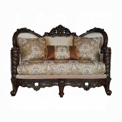 Acme Devayne Pattern Fabric & Dark Walnut Loveseat with 4 Pillows - Image 2