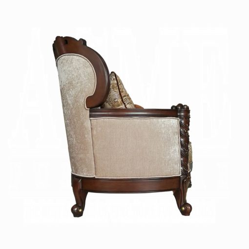 Acme Devayne Pattern Fabric & Dark Walnut Loveseat with 4 Pillows - Image 3