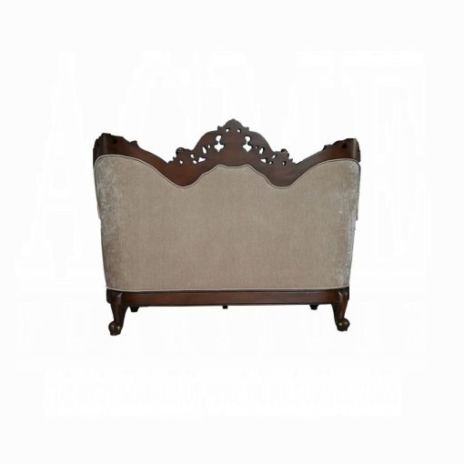 Acme Devayne Pattern Fabric & Dark Walnut Loveseat with 4 Pillows - Image 4