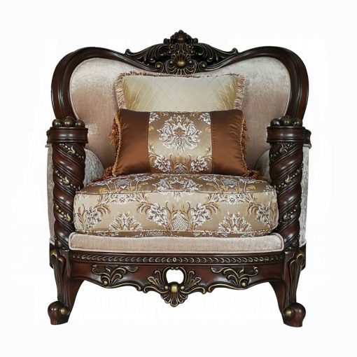 Acme Devayne Pattern Fabric & Dark Walnut Chair with 2 Pillows - Image 2