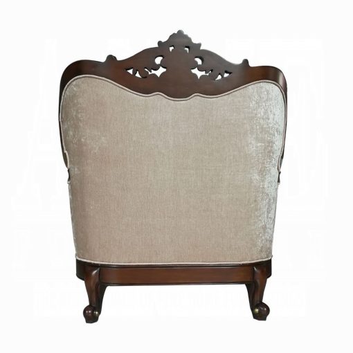 Acme Devayne Pattern Fabric & Dark Walnut Chair with 2 Pillows - Image 3