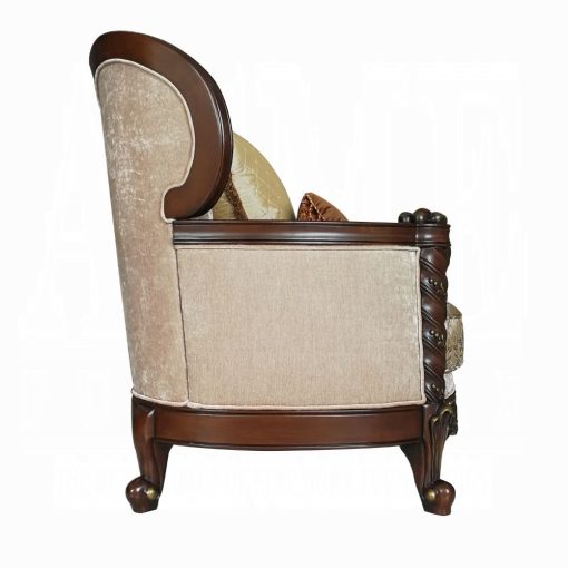 Acme Devayne Pattern Fabric & Dark Walnut Chair with 2 Pillows - Image 4