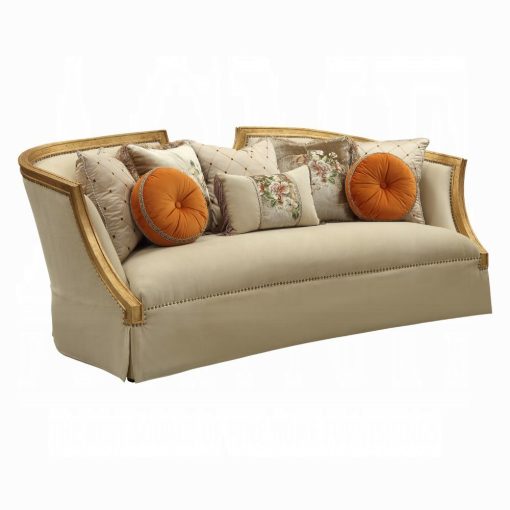 Acme Daesha Tan Flannel & Antique Gold Sofa with 8 Pillows - Image 2
