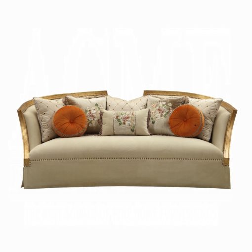 Acme Daesha Tan Flannel & Antique Gold Sofa with 8 Pillows - Image 5