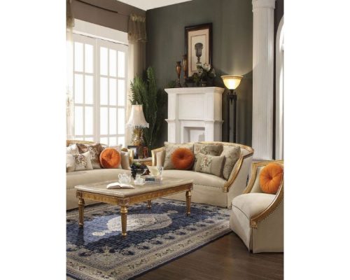 Acme Daesha Tan Flannel & Antique Gold Loveseat with 5 Pillows