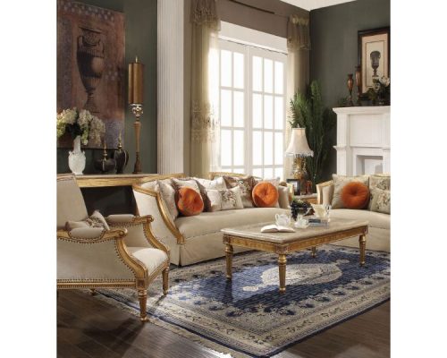 Acme Daesha Tan Flannel & Antique Gold Sofa with 8 Pillows