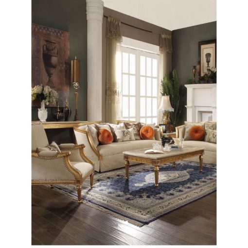 Acme Daesha Tan Flannel & Antique Gold Sofa with 8 Pillows