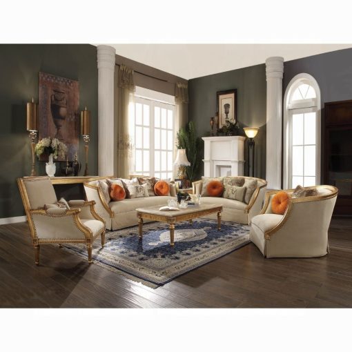 Acme Daesha Tan Flannel & Antique Gold Sofa with 8 Pillows - Image 7