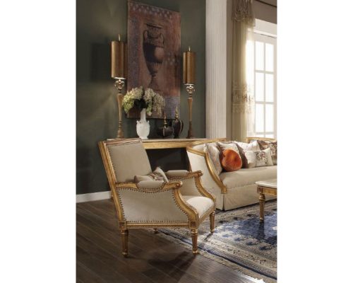 Acme Daesha Tan Flannel & Antique Gold Chair with Pillow