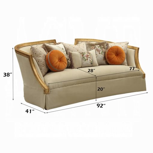 Acme Daesha Tan Flannel & Antique Gold Sofa with 8 Pillows - Image 6