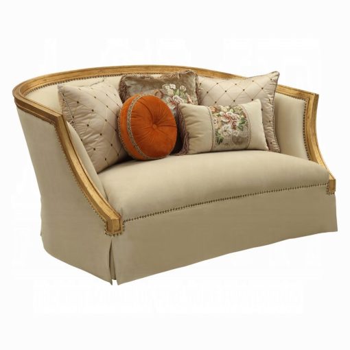 Acme Daesha Tan Flannel & Antique Gold Loveseat with 5 Pillows - Image 2