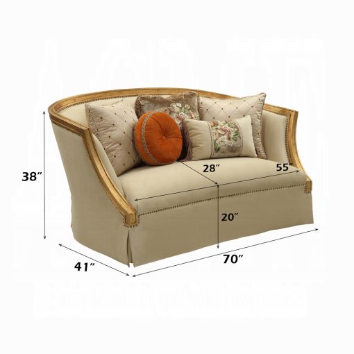 Acme Daesha Tan Flannel & Antique Gold Loveseat with 5 Pillows - Image 5