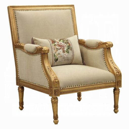 Acme Daesha Tan Flannel & Antique Gold Chair with Pillow - Image 2