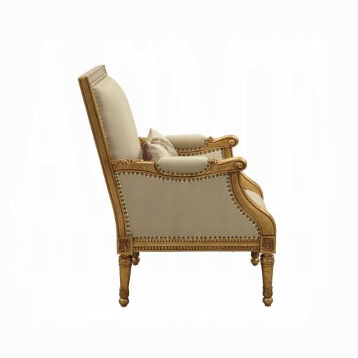 Acme Daesha Tan Flannel & Antique Gold Chair with Pillow - Image 3