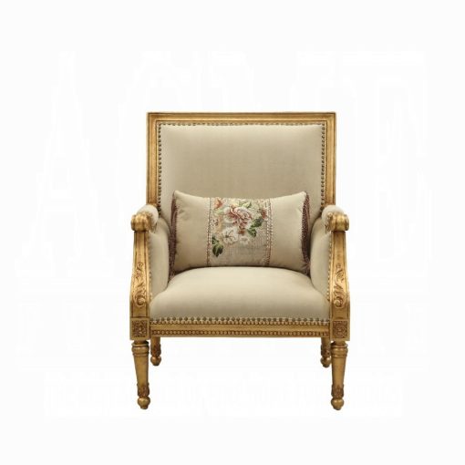 Acme Daesha Tan Flannel & Antique Gold Chair with Pillow - Image 5