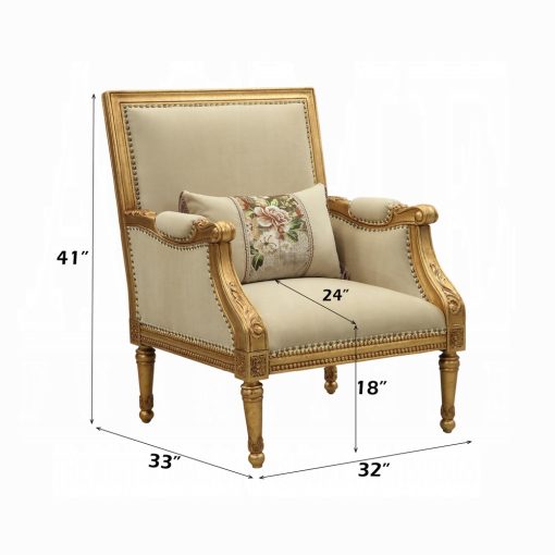Acme Daesha Tan Flannel & Antique Gold Chair with Pillow - Image 6