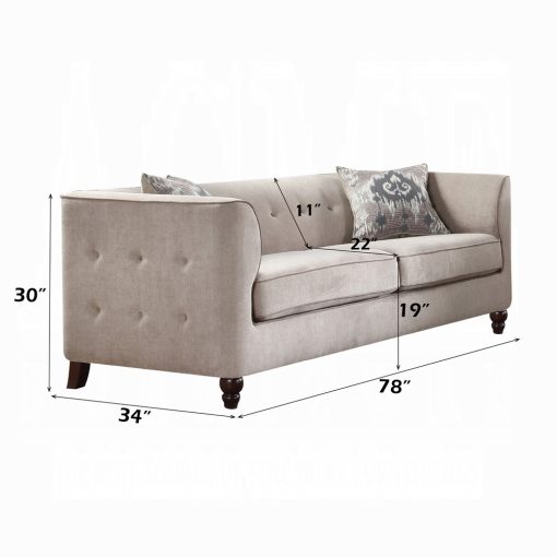 Acme Cyndi Tan Velvet Sofa with 2 Pillows - Image 2