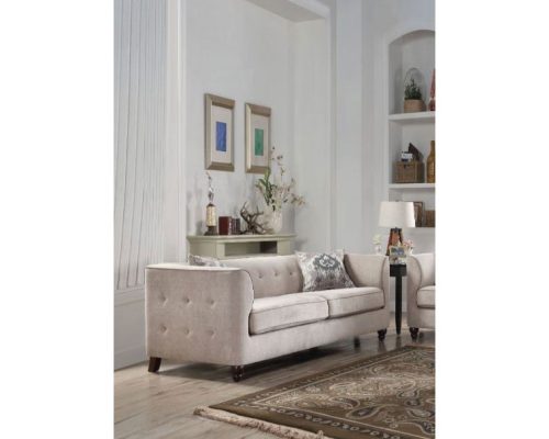 Acme Cyndi Tan Velvet Sofa with 2 Pillows