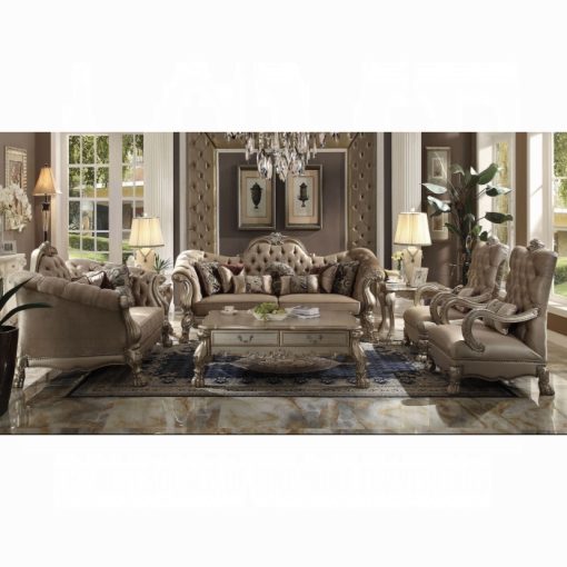 Acme Dresden Bone Velvet & Gold Patina Sofa with 7 Pillows
