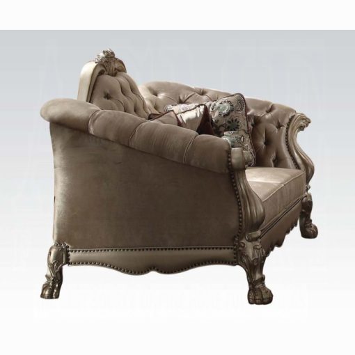 Acme Dresden Bone Velvet & Gold Patina Loveseat with 5 Pillows