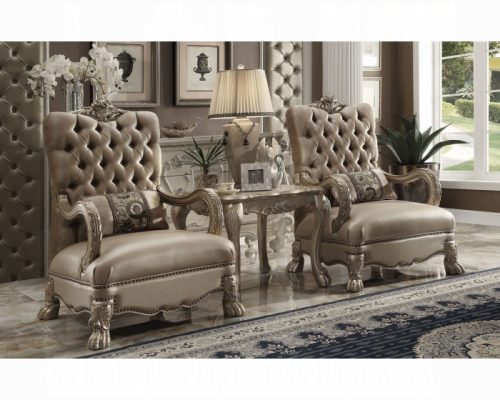 Acme Dresden Bone Velvet & Gold Patina Chair with Pillow