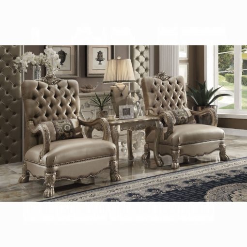Acme Dresden Bone Velvet & Gold Patina Chair with Pillow