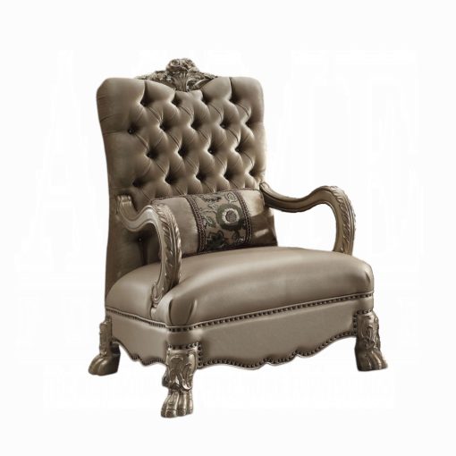 Acme Dresden Bone Velvet & Gold Patina Chair with Pillow - Image 2
