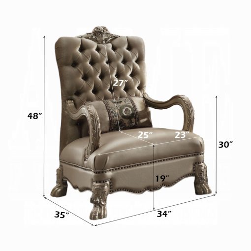 Acme Dresden Bone Velvet & Gold Patina Chair with Pillow - Image 3
