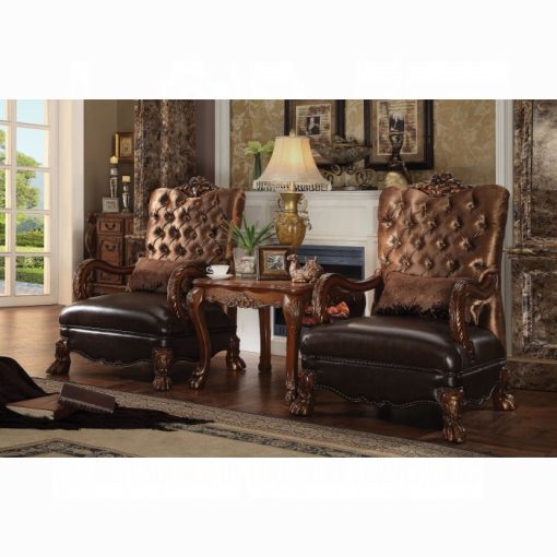 Acme Dresden Golden Brown Velvet & Cherry Oak Chair with Pillow