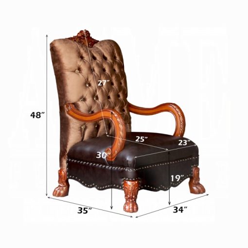 Acme Dresden Golden Brown Velvet & Cherry Oak Chair with Pillow - Image 2