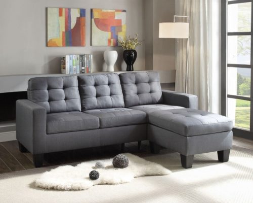 Acme Earsom Gray Linen Reversible Sofa & Ottoman