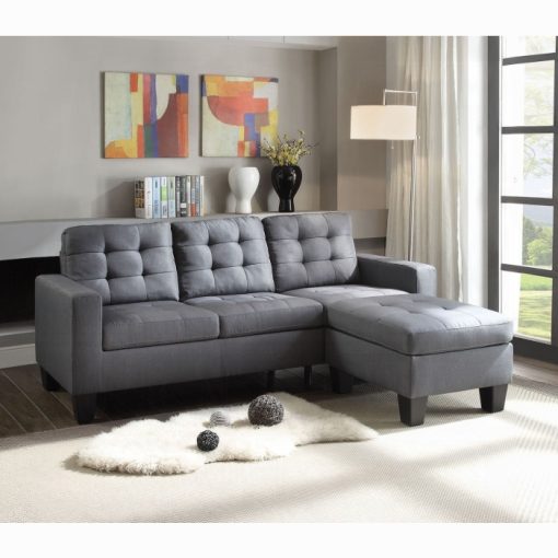 Acme Earsom Gray Linen Reversible Sofa & Ottoman