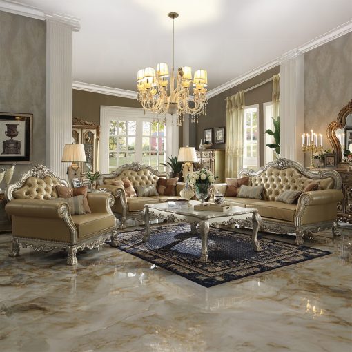 Acme Dresden Bone Synthetic Leather & Gold Patina Sofa with 4 Pillows - Image 3