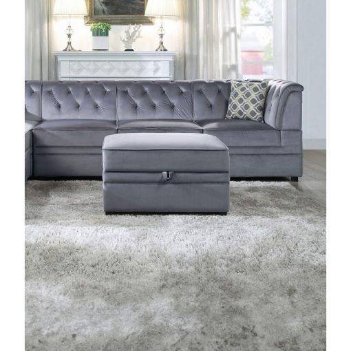 Acme Bois II Gray Velvet Ottoman with Storage