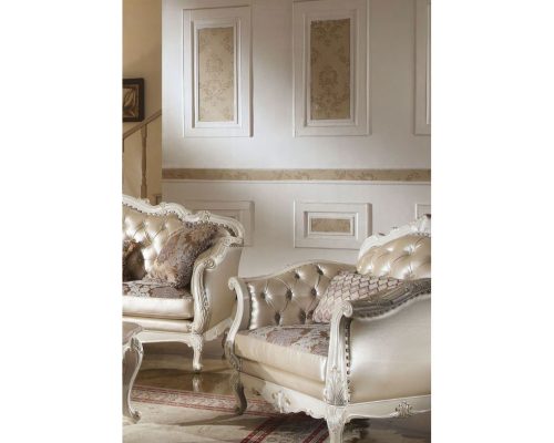 Acme Chantelle Rose Gold Synthetic Leather /Fabric & Pearl White Chair with Pillow