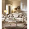 Acme Chantelle Rose Gold Synthetic Leather /Fabric & Pearl White Sofa with 3 Pillows
