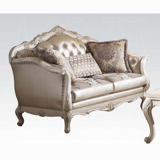 Acme Chantelle Rose Gold Synthetic Leather /Fabric & Pearl White Loveseat with 3 Pillows - Image 2